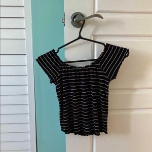 Off the shoulder black and pink stripes top